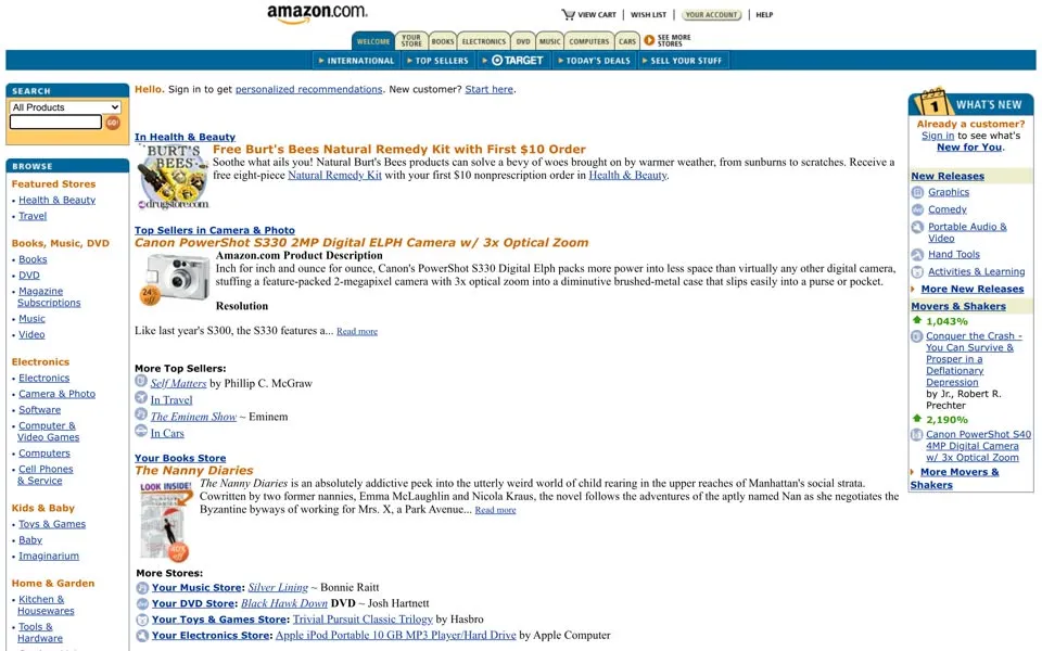 amazon.com homepage in 2002