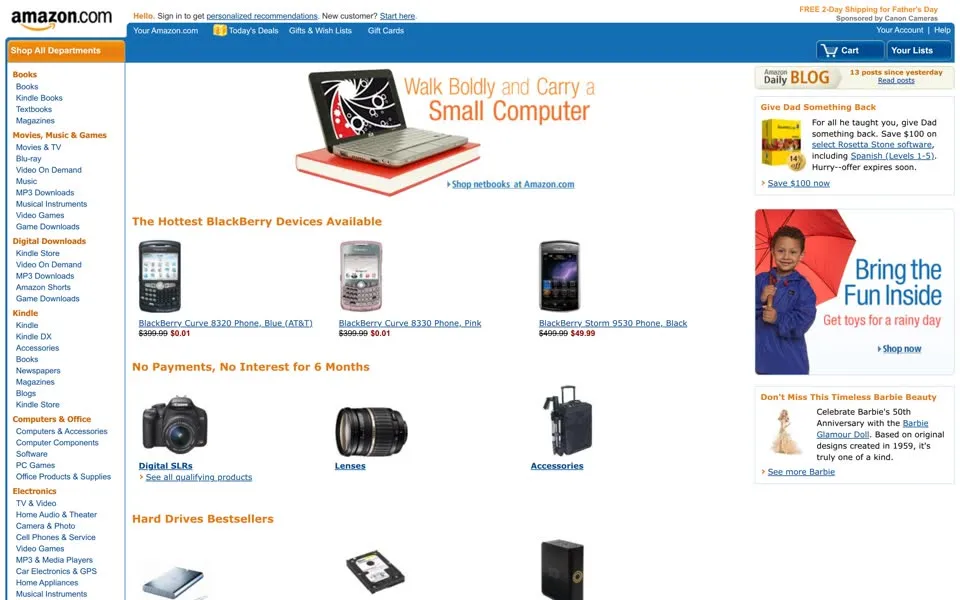 amazon.com homepage in 2009