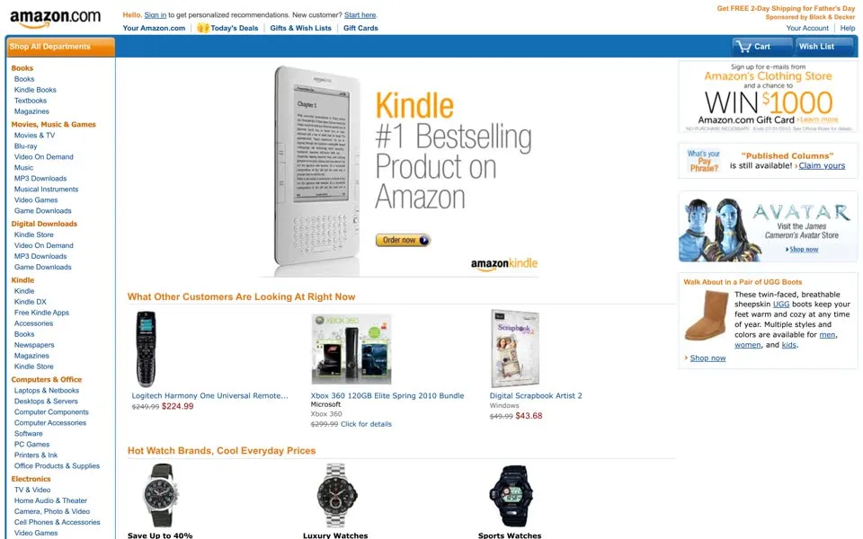 amazon.com homepage in 2010
