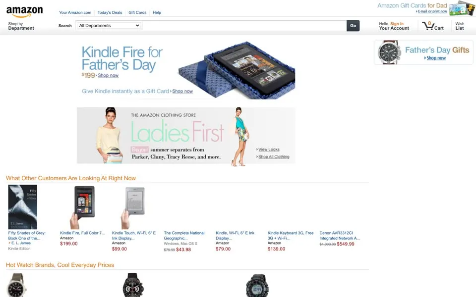 amazon.com homepage in 2012