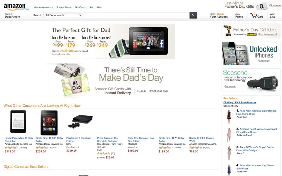amazon.com homepage in 2013
