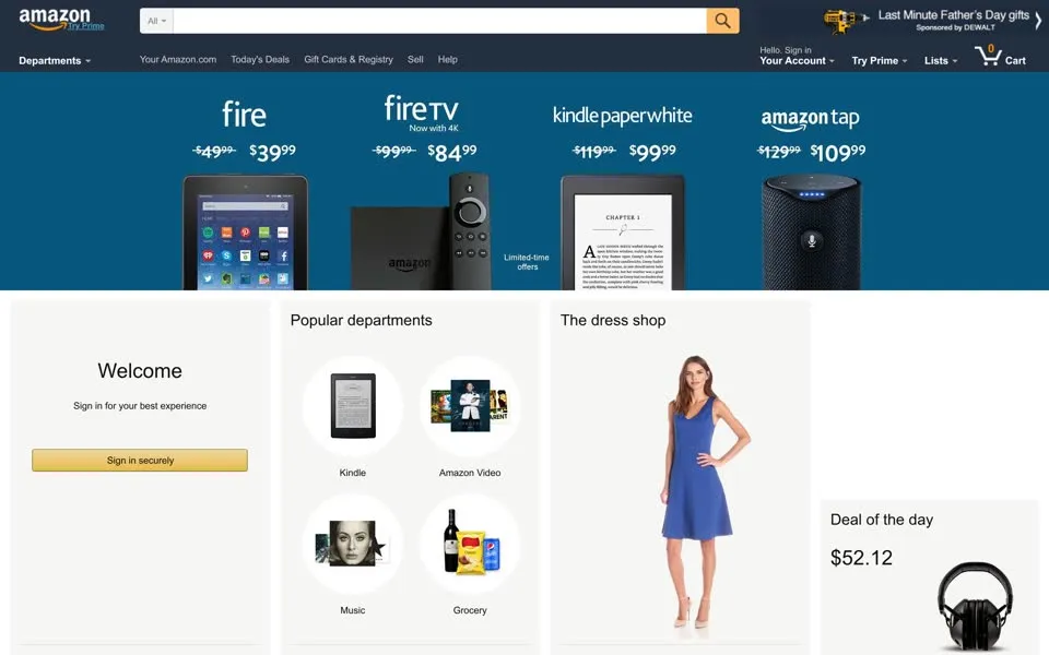 amazon.com homepage in 2016
