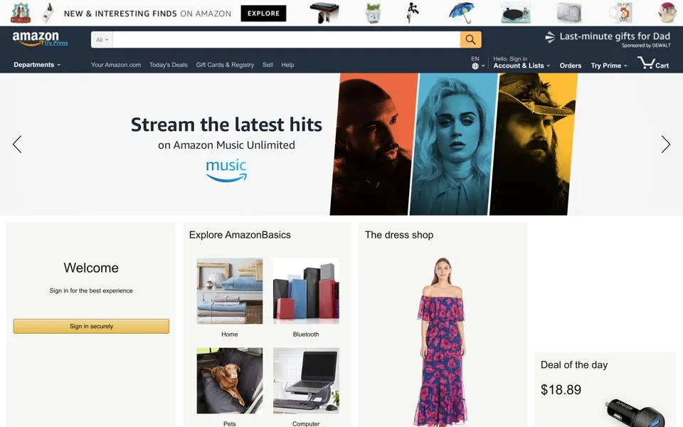 amazon.com homepage in 2017