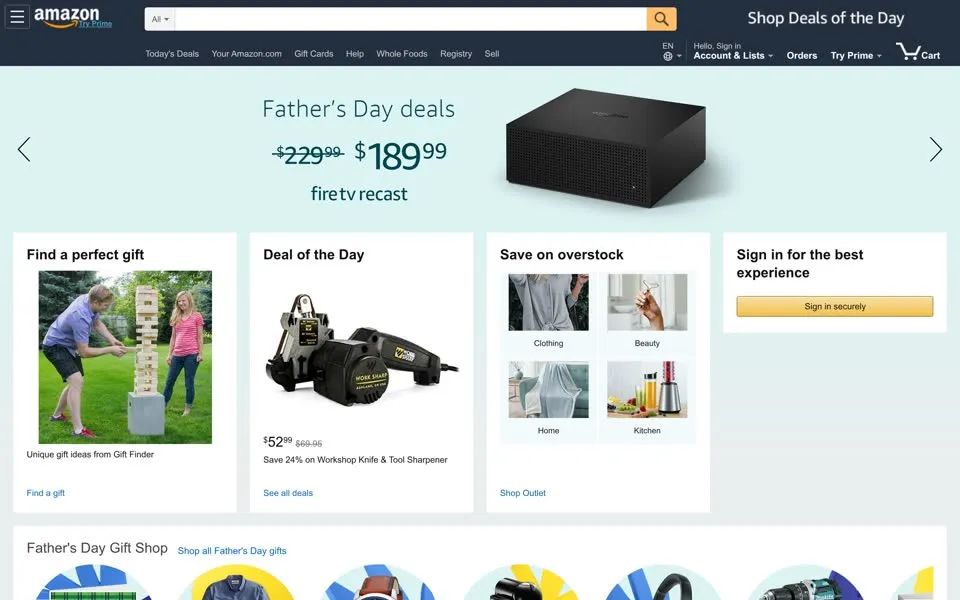 amazon.com homepage in 2019