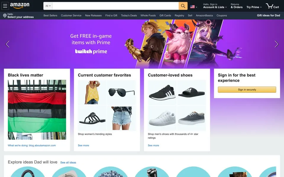 amazon.com homepage in 2020