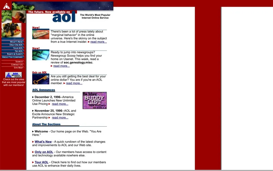 aol.com homepage in 1996
