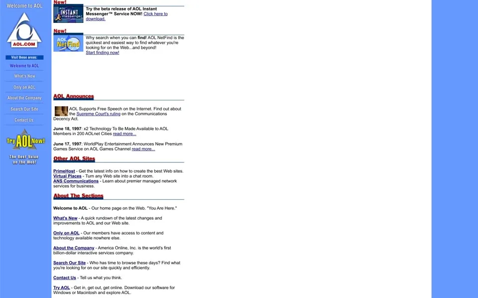 aol.com homepage in 1997