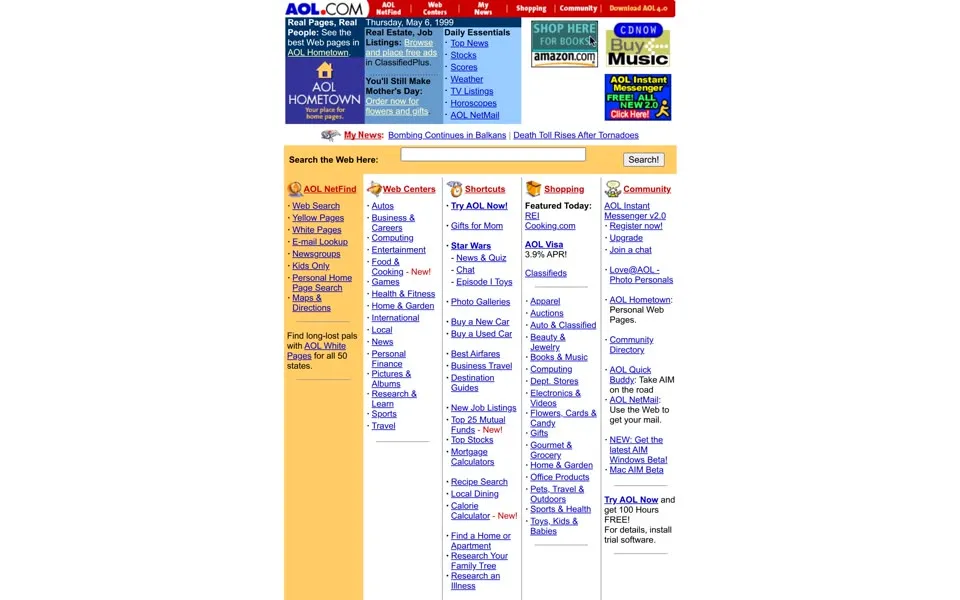 aol.com homepage in 1999