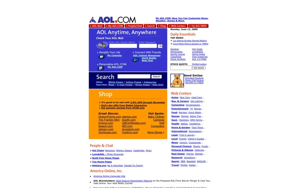 aol.com homepage in 2000