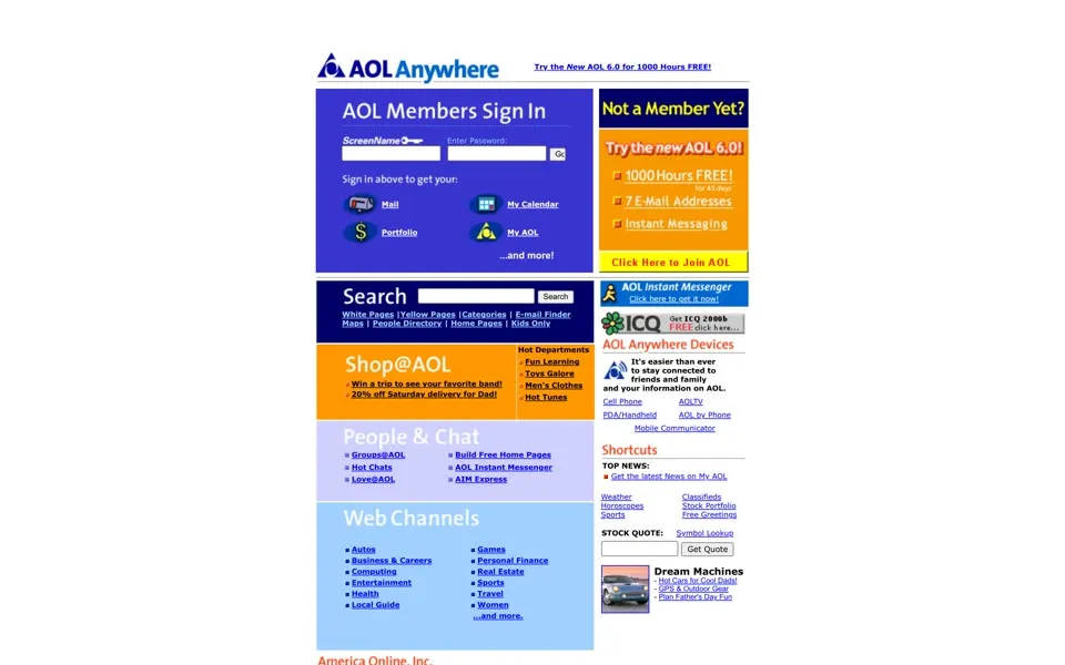 aol.com homepage in 2001