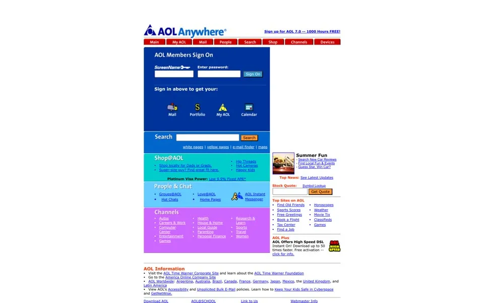 aol.com homepage in 2002