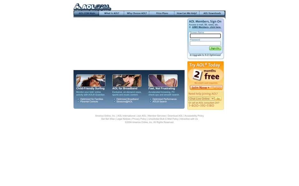 aol.com homepage in 2004