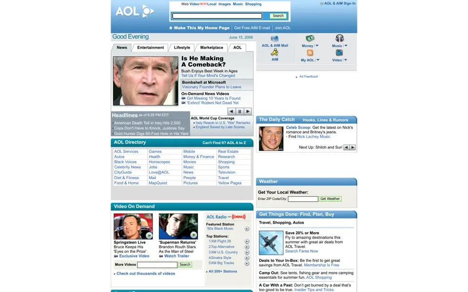 aol.com homepage in 2006