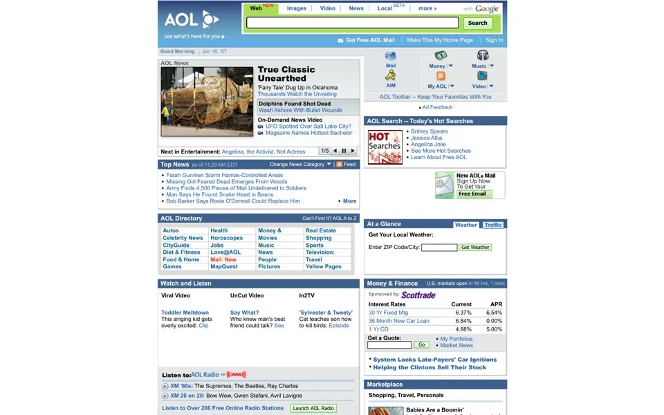 aol.com homepage in 2007