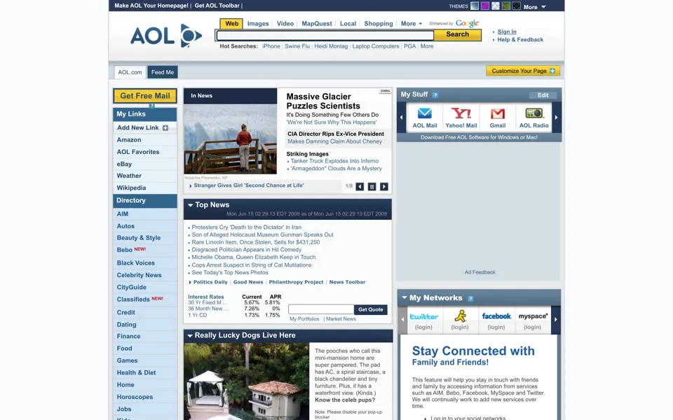 aol.com homepage in 2009