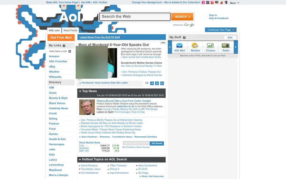 aol.com homepage in 2010