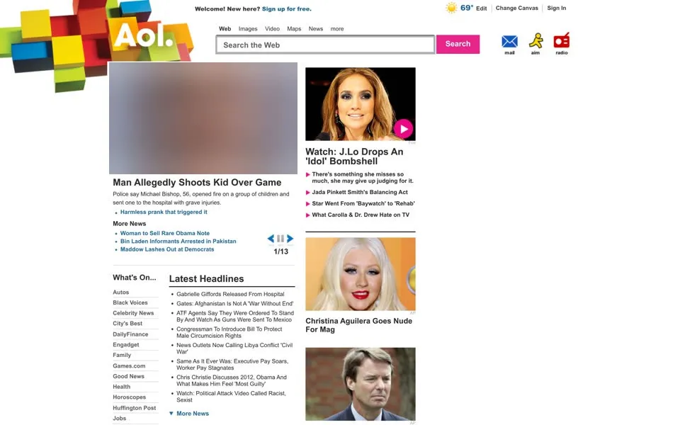 aol.com homepage in 2011