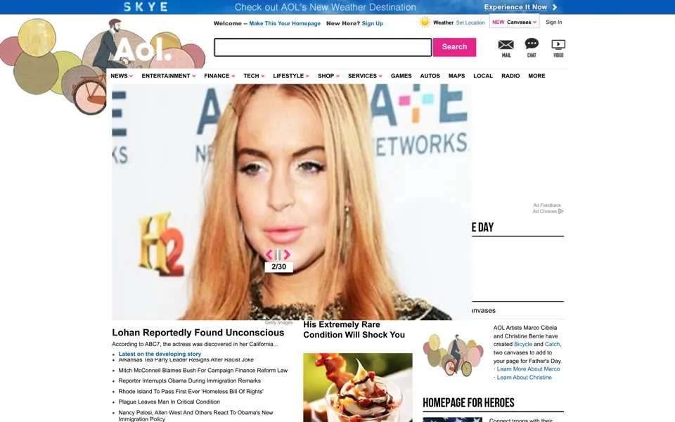 aol.com homepage in 2012