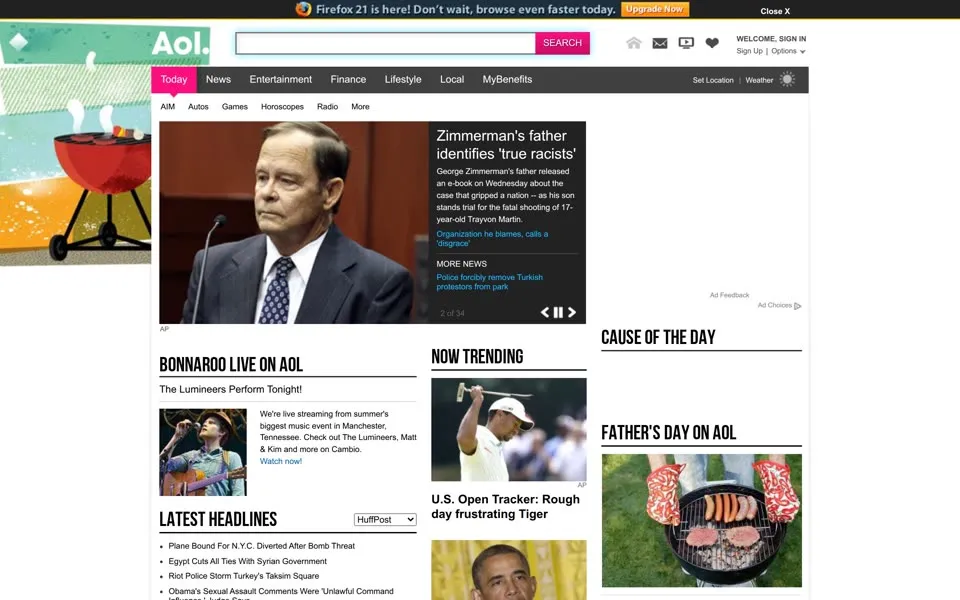 aol.com homepage in 2013