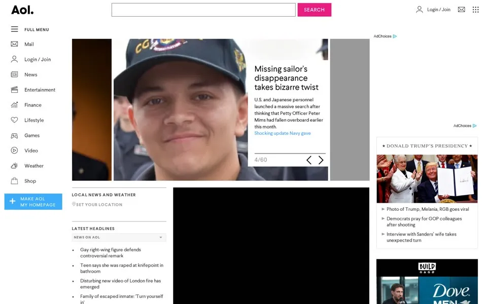 aol.com homepage in 2017