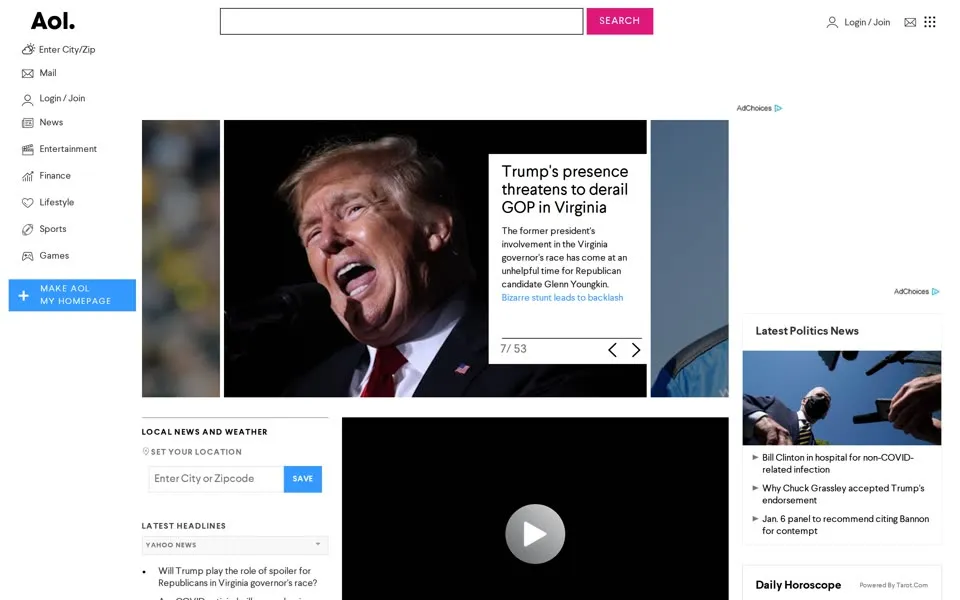 aol.com homepage in 2021