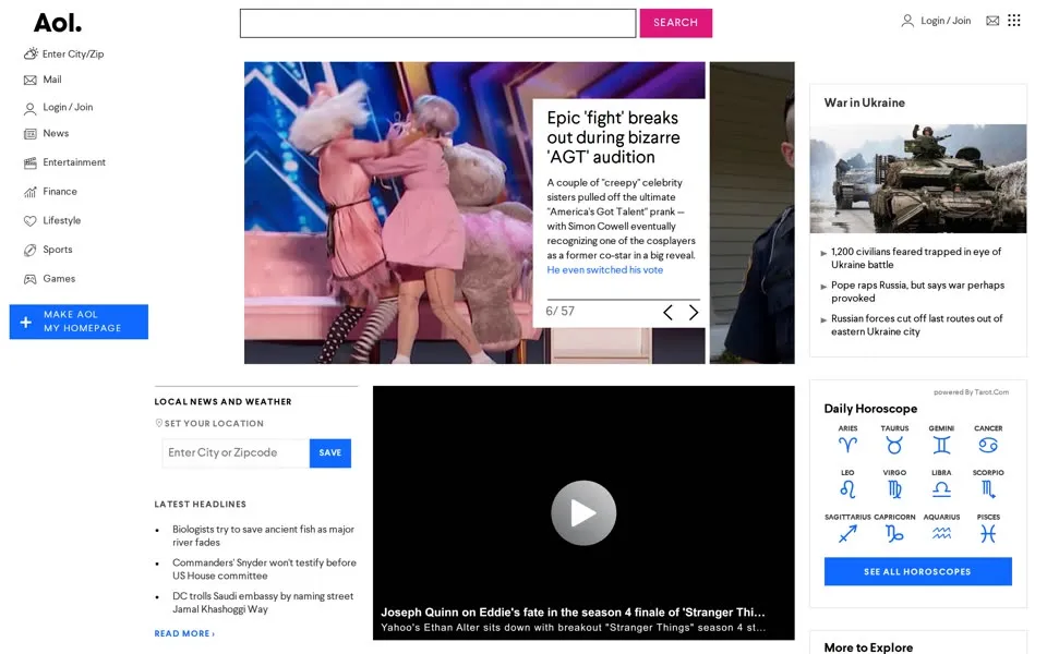 aol.com homepage in 2022