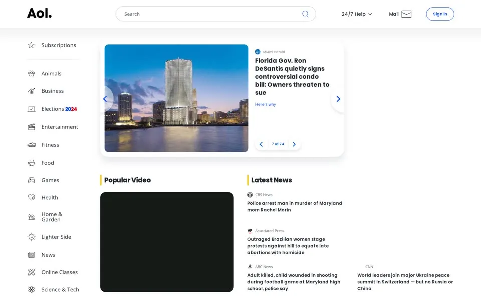 aol.com homepage in 2024