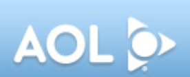 AOL logo on the 2006 aol.com homepage: new 'AOL' wordmark with a triangle-and-arrow mark, white on blue