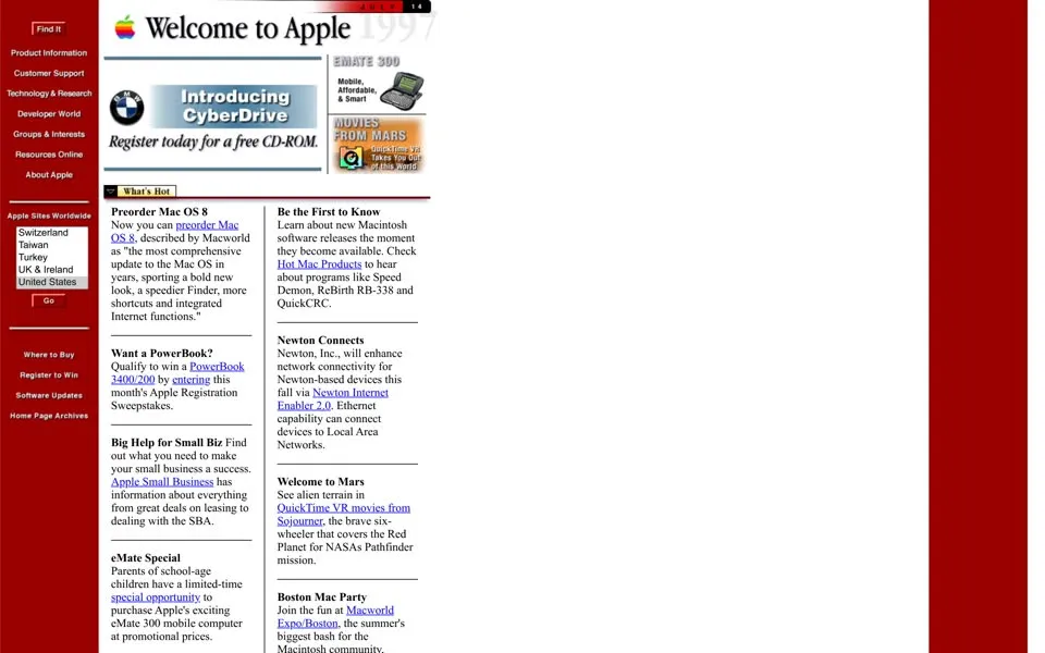 apple.com homepage in 1997