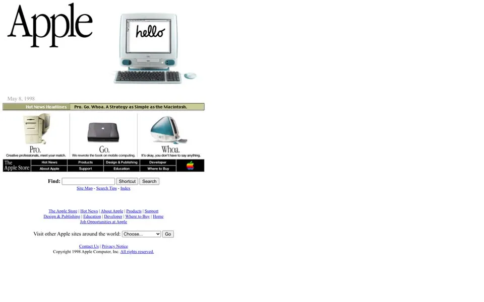 apple.com homepage in 1998