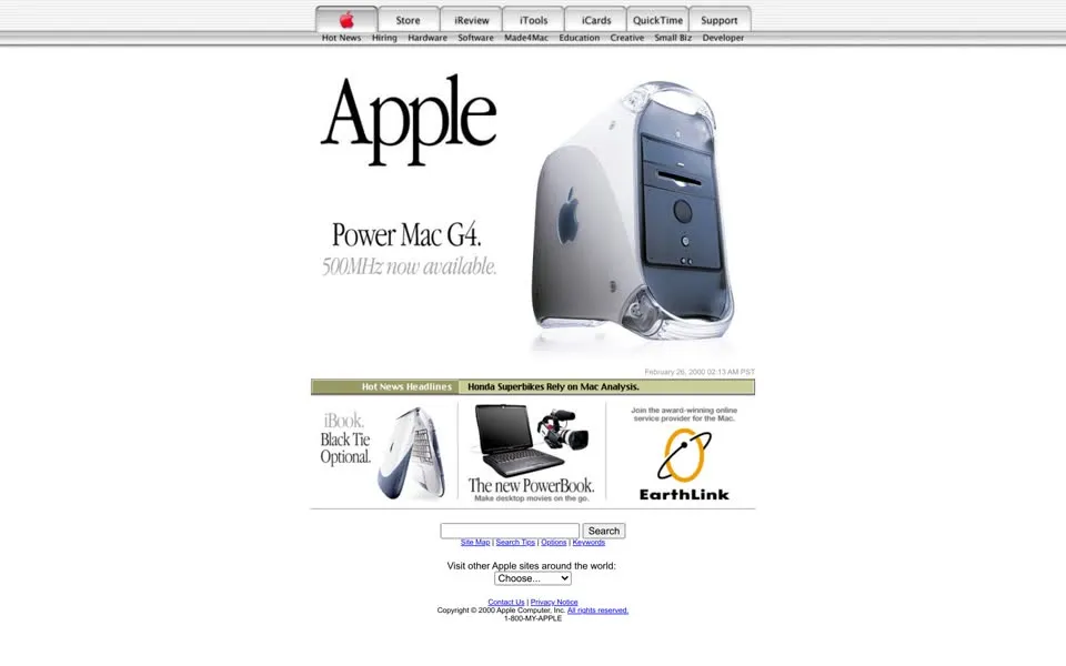 apple.com homepage in 2000