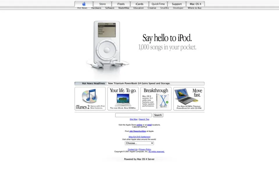 apple.com homepage in 2001