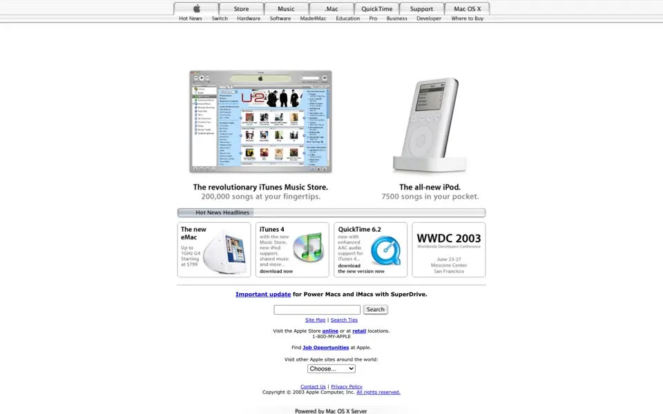 apple.com homepage in 2003
