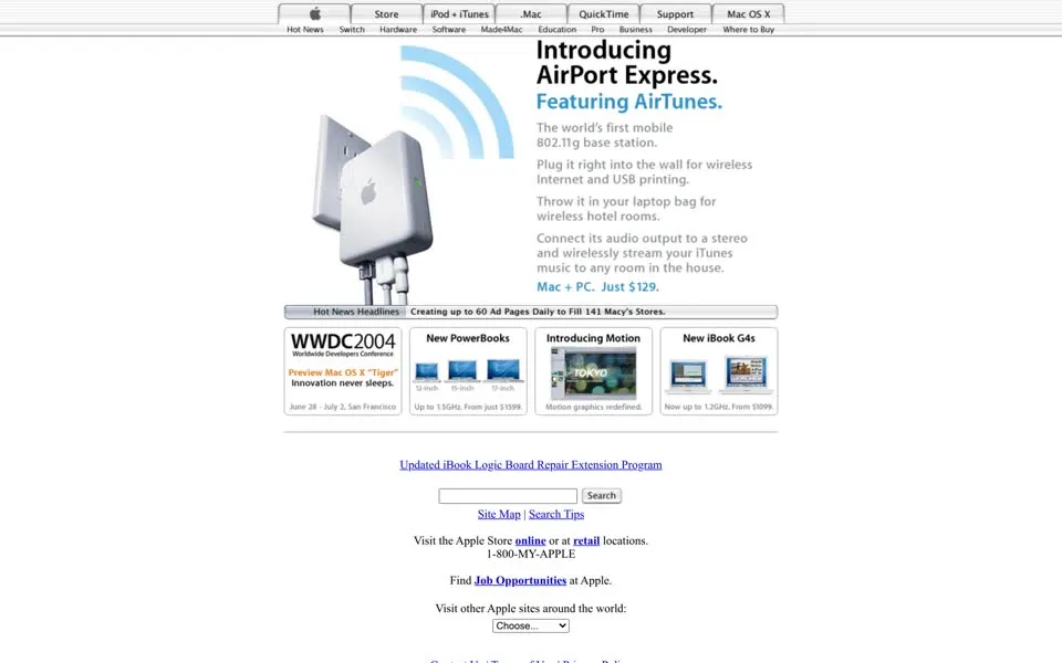apple.com homepage in 2004