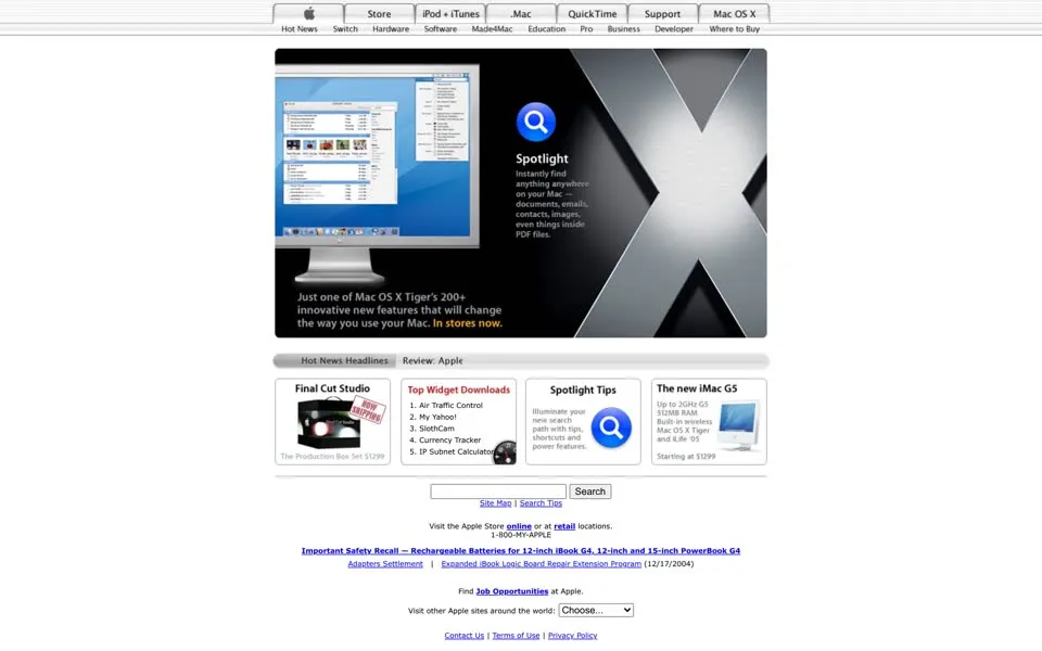 apple.com homepage in 2005