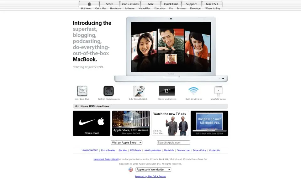 apple.com homepage in 2006