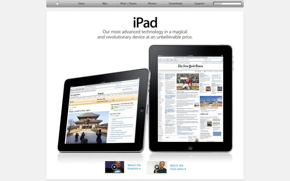 apple.com homepage in 2010