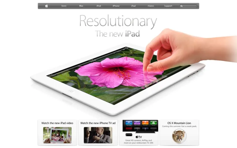 apple.com homepage in 2012