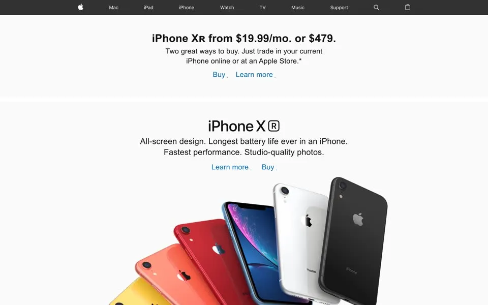 apple.com homepage in 2019