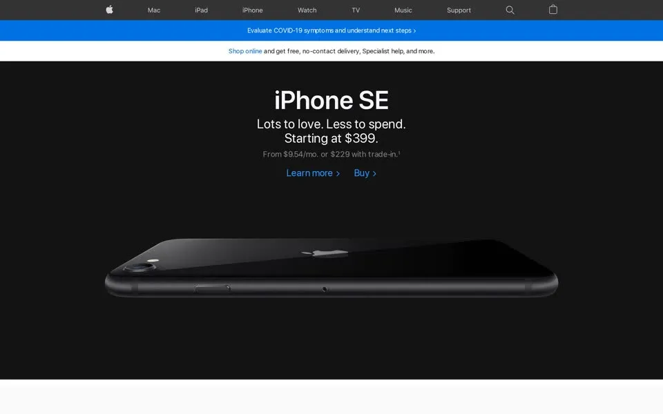 apple.com homepage in 2020