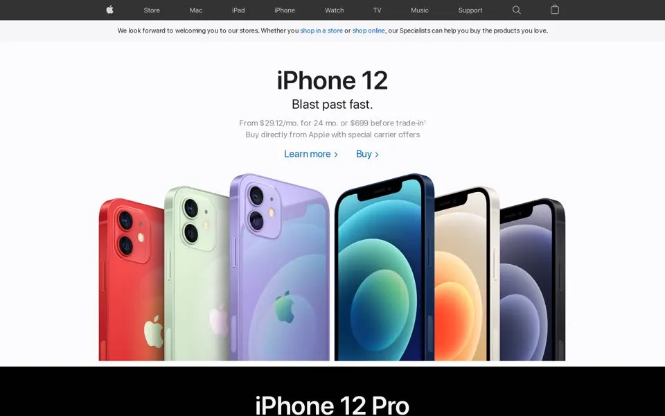 apple.com homepage in 2021