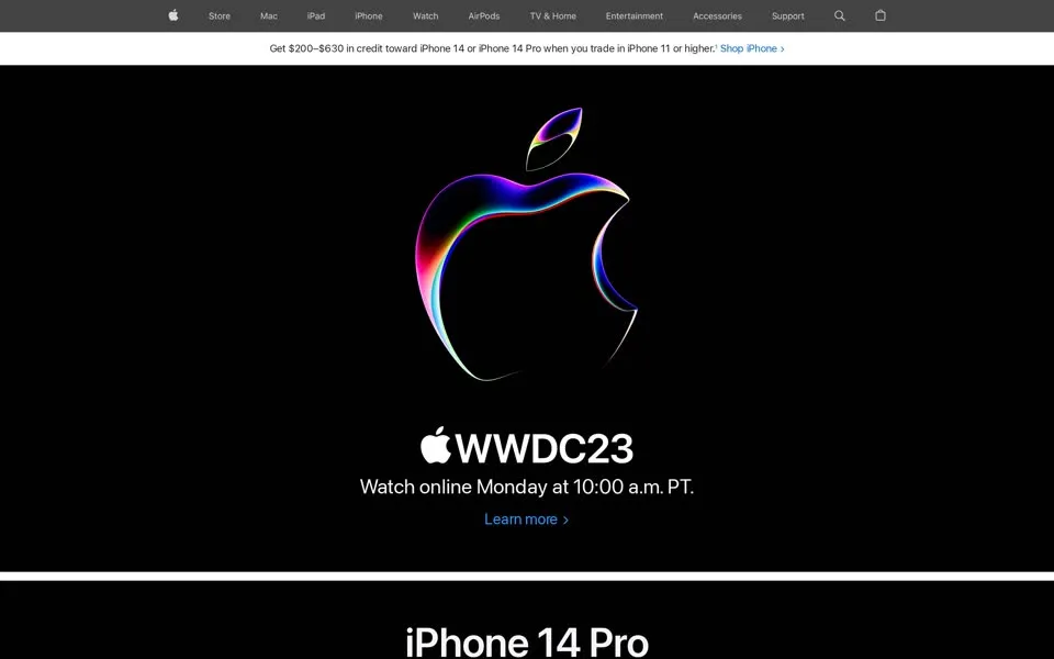 apple.com homepage in 2023
