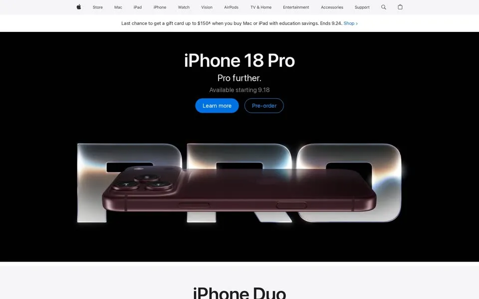 apple.com homepage in 2026