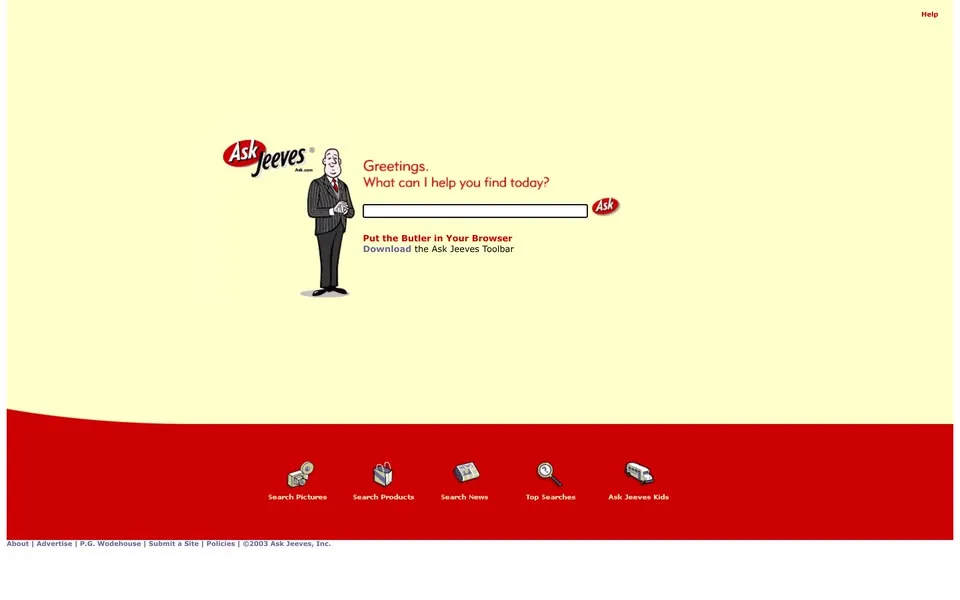 ask.com homepage in 2003