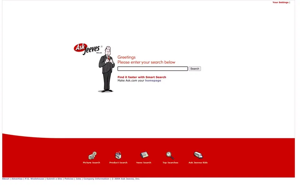 ask.com homepage in 2004