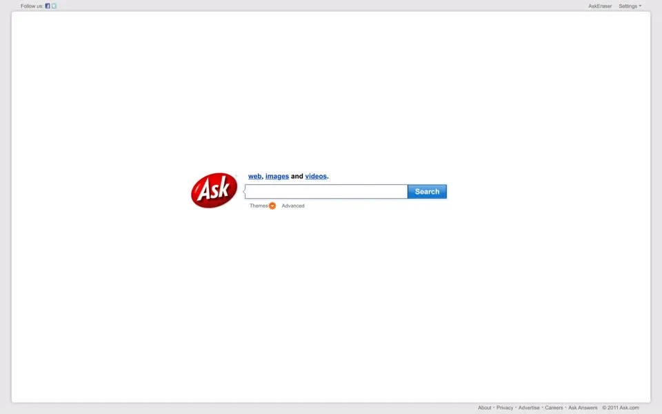 ask.com homepage in 2011