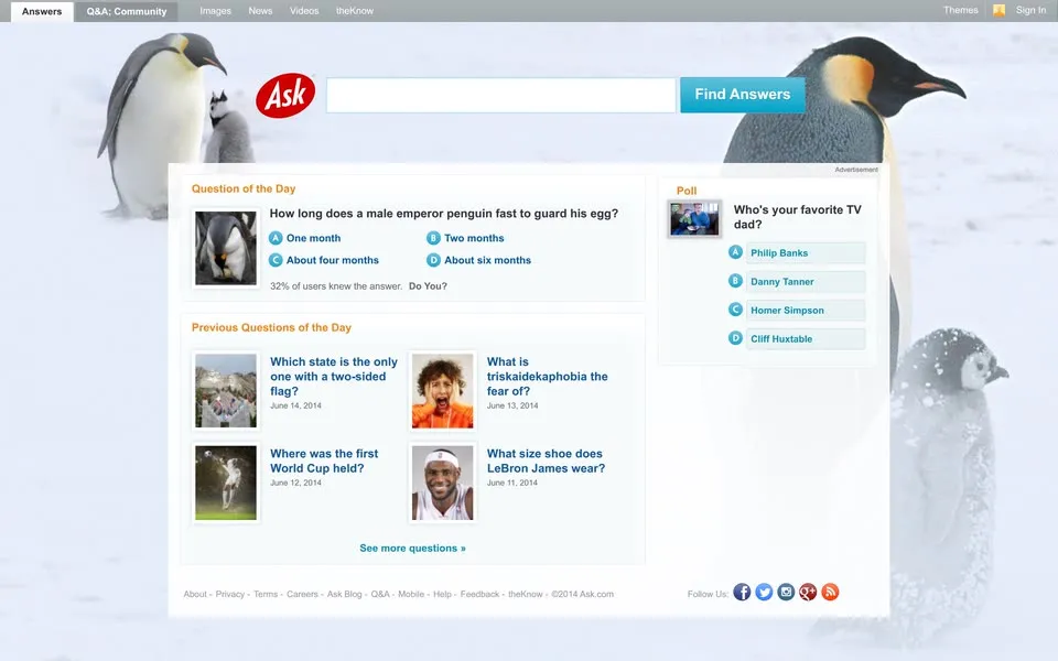 ask.com homepage in 2014