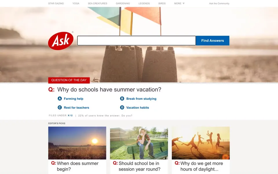 ask.com homepage in 2015