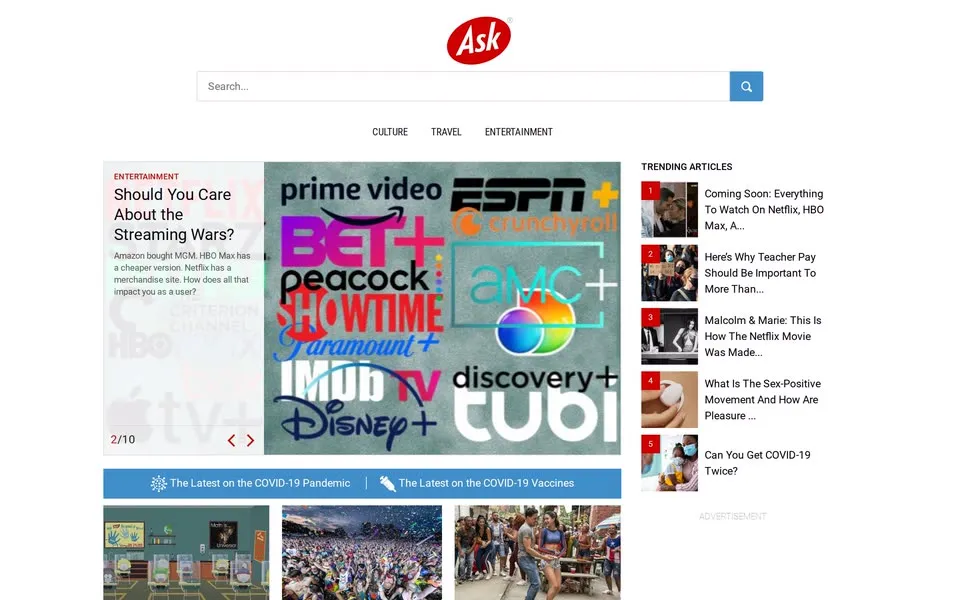 ask.com homepage in 2021