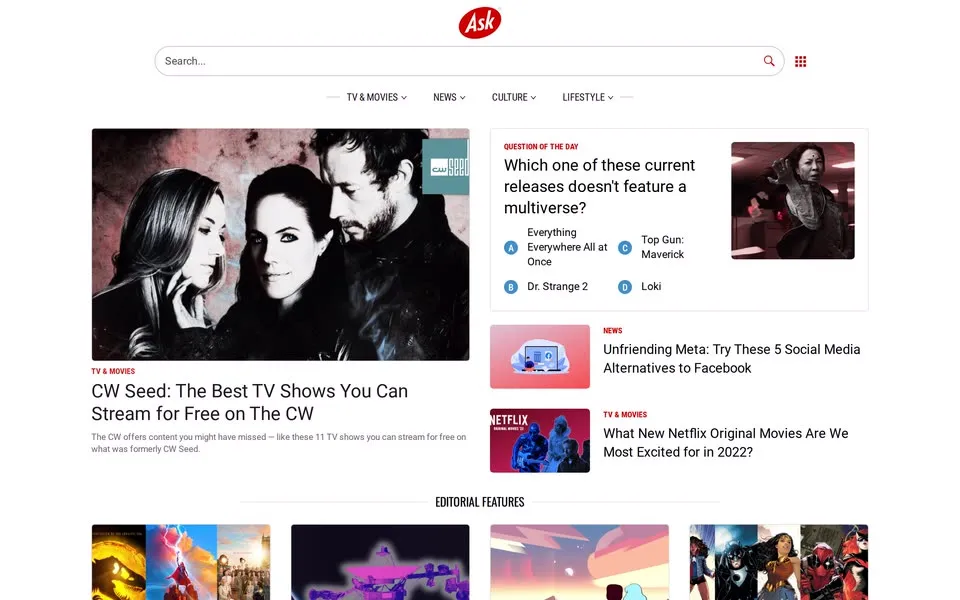 ask.com homepage in 2022